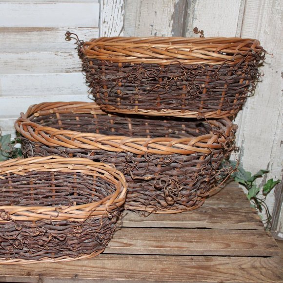 NEW Set of 3 Large Rustic French Country Farmhouse Willow Nesting Baskets - Picture 12 of 12